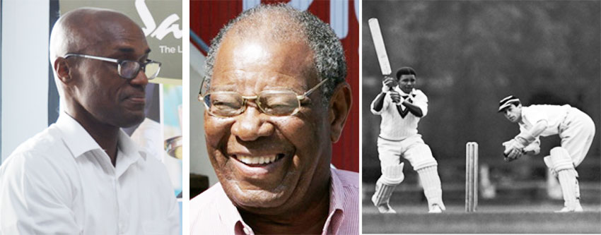 Image: (l_r) Former SLNCA President Julian Charles; Everton Weekes flicks one to leg. (Photo: Anthony De Beauville/Hulton Archive/Getty Images)