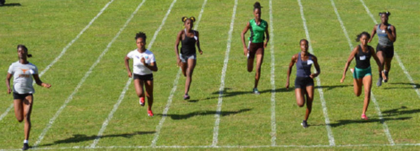 Image: First from left, Julien Alfred made light work of the field in the ladies 60 metres with a time of 7.97 seconds. (PHOTO: Anthony De Beauville) 