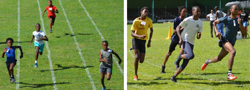 Image: (L) Some of the action in the boys 60 metres Heat 2; (R) Boys 600 metres Heat 1. (PHOTO: Anthony De Beauville)