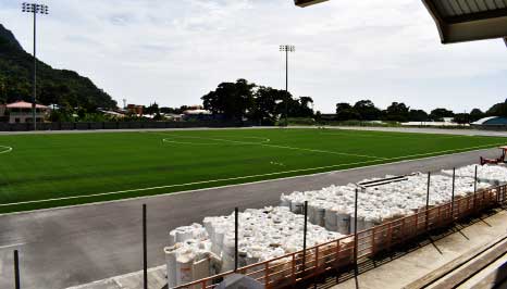 Image: The newly laid playing surface at the Soufriere Mini Stadium (SMS). (PHOTO: Anthony DE Beauville)