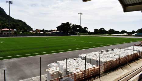 Image: The newly laid playing area in the Soufriere Mini Stadium (SMS).  (PHOTO: Anthony DE Beauville)