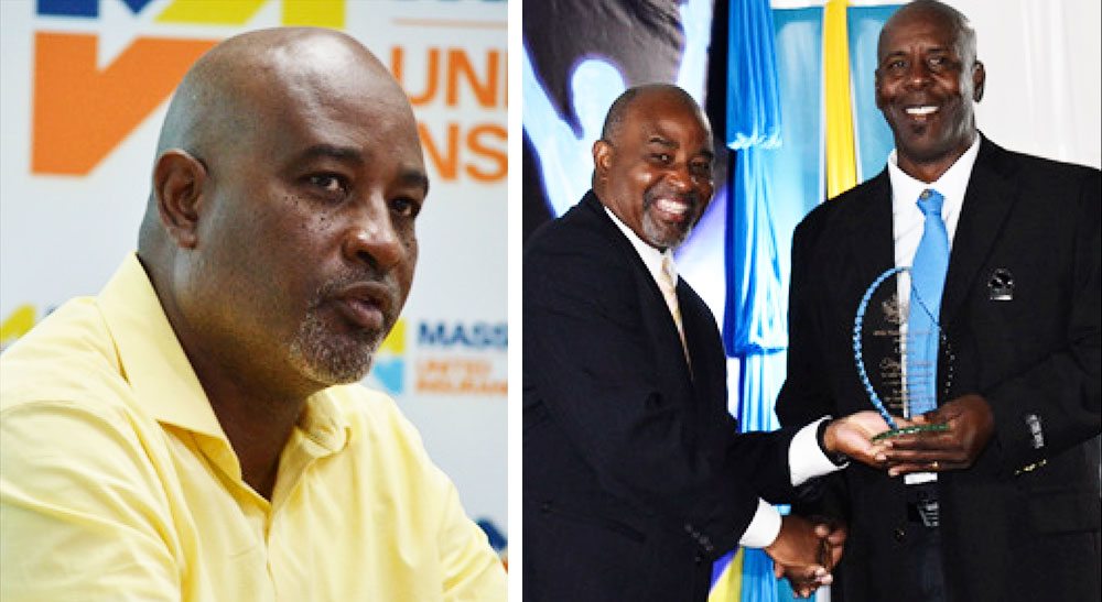 Image: (L-R) Patrick Mathurin during a press conference for Massy Insurance Under 19 cricket school tournament 2020 ; Presenting award to Terry Verdant at Sports Awards 2020. (PHOTO: Anthony De Beauville)