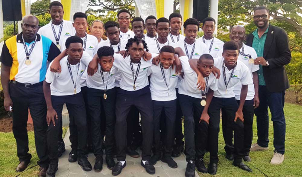 Image: Flashback 2019!! A photo moment for Saint’s Lucia national Under 15 CONCACAF winning team, with coach Albert ‘Vasso’ St.Croix second from right. (PHOTO: Anthony De Beauville)