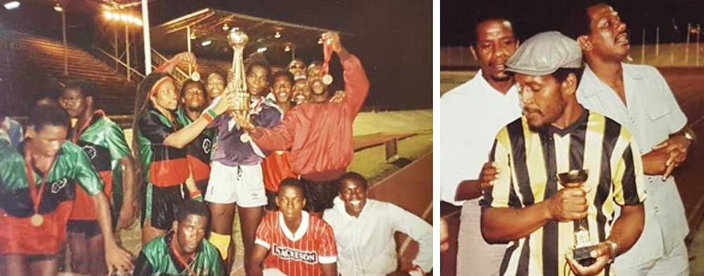 Image: VSADC celebrates in Barbados, OECS Mackeson champions; Albert ‘Vasso’ St. Croix, coach of the tournament. (PHOTO: PP) 
