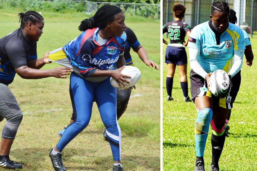Image: Chantel John with ball in hand in action against Rogues in SLRFU 7s tournament; Chantel John. (PHOTO: Anthony De Beauville/CJ)