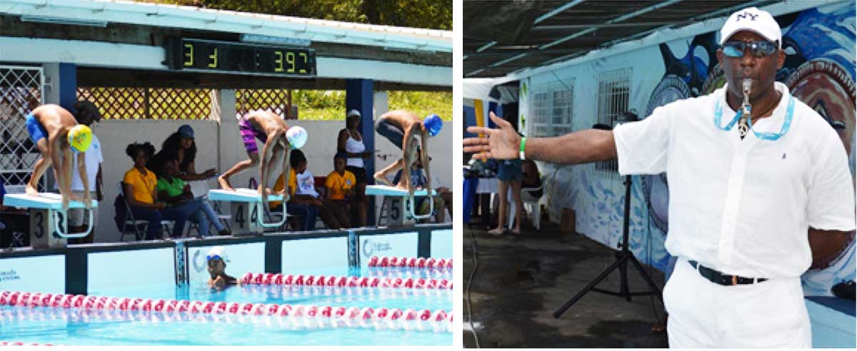 Image: Flashback 2020!!! Independence Swim Championship, swimmers set and read; Hilroy Emanus in command. (Photo: Anthony De Beauville)