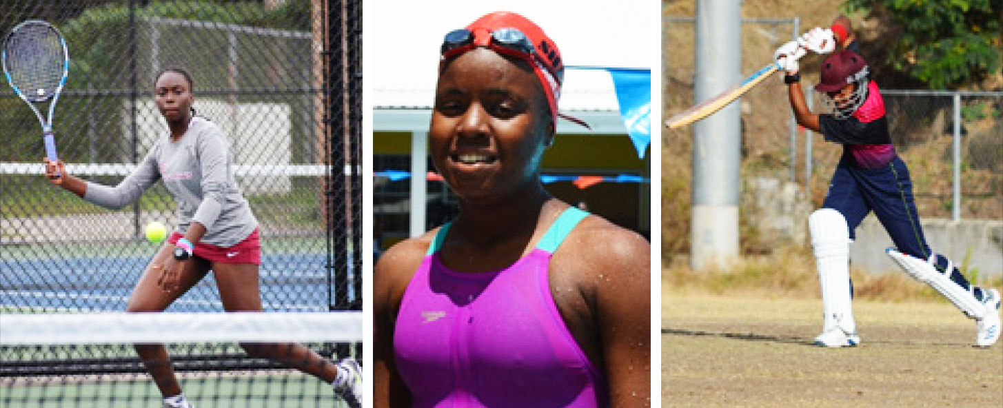 Image; (L-R) Saint Lucia Elite athletes, Meggan Williams (Tennis); Mikaili Charlemagne (Swimming) and Zaida James (Cricket). (PHOTO: Anthony De Beauville)