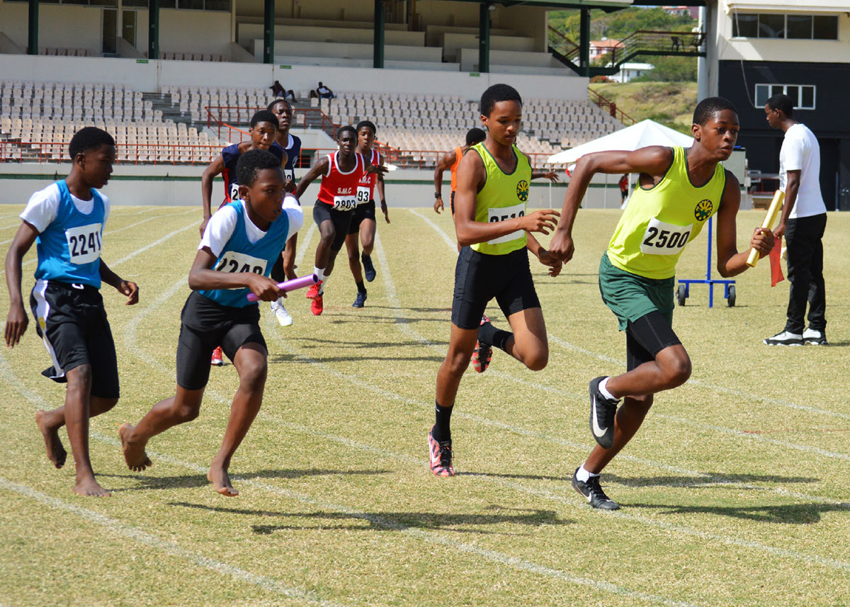 Image: Flashback 2020!! Inter Secondary Schools northern zone qualifiers boys’ 100 metres relay at the DSCG. (PHOTO: Anthony De Beauville) 