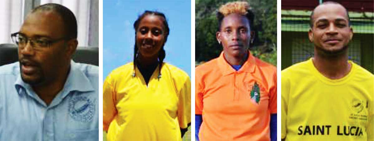 Image: (L-R) SLNCA 1st Vice President, Shaun Alcindor; Malaika Edward (Gros Islet mentor), Roylin Cooper (Choiseul Coach) and Audy Alexander (Vieux Fort Coach). (Photo: Anthony De Beauville) 