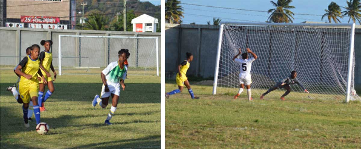 Image: Flashback 2019: Action between Saint Lucia and Dominica Under-14 Girls. One of the many goals scored against the Dominicans. (PHOTO: Anthony De Beauville)