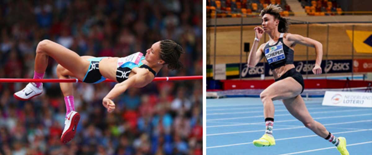 Image: (l-r) Saint Lucia high jumper Jeanelle Scheper competiting at the 20th Commonwealth Games and the Dutch National Championship (Photo: Getty Images) 