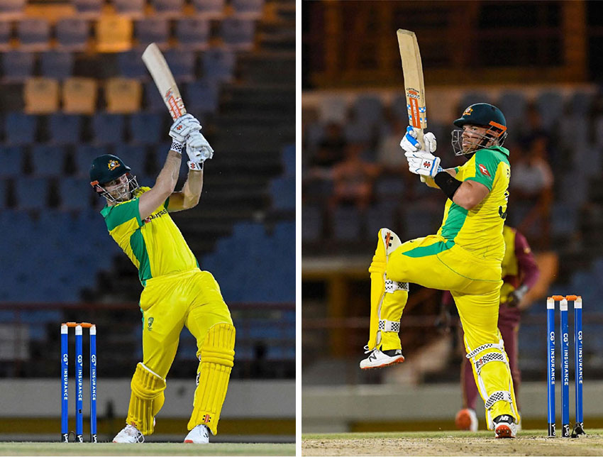 Mitchell March unleashes a powerful slog, Arron Finch pulls. (Photo: AFP)