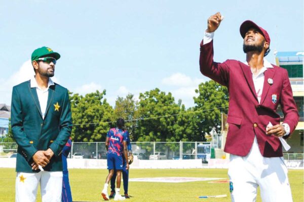 (L-R) Pakistan captain Barba Azam and West Indies captain Kraigg Brathwaite, who called it right on the opening day. (Photo: AFP/ GI)