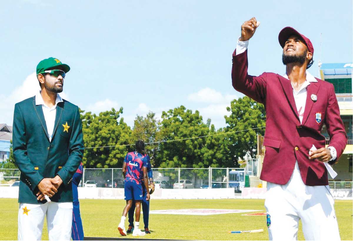 (L-R) Pakistan captain Barba Azam and West Indies captain Kraigg Brathwaite, who called it right on the opening day. (Photo: AFP/ GI) 