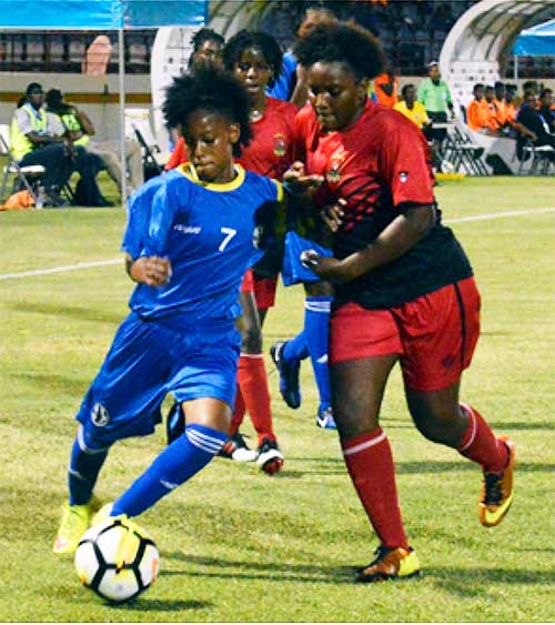 Flashback!! No.7 Saint Lucia Krysan St. Louis in action against Antigua and Barbuda at the DSCG. (Photo: Anthony De Beauville) 