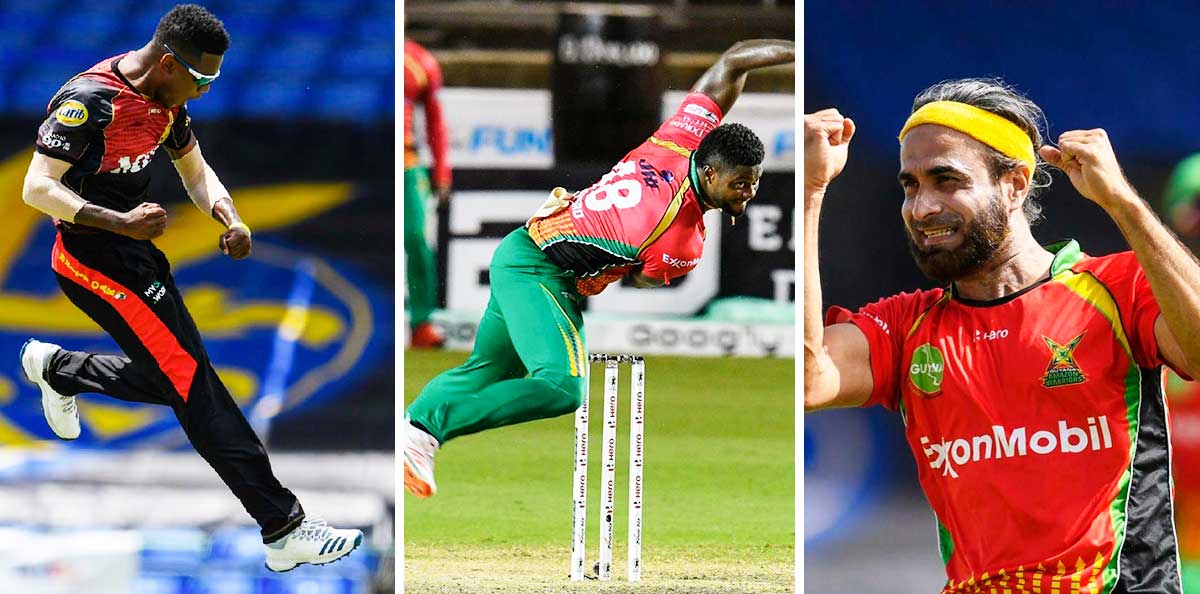 (L-R) Akeal Hosein, Romario Shepherd and Imran Tahir. (Photo: Randy Brooks/ CPL T20/ GI)