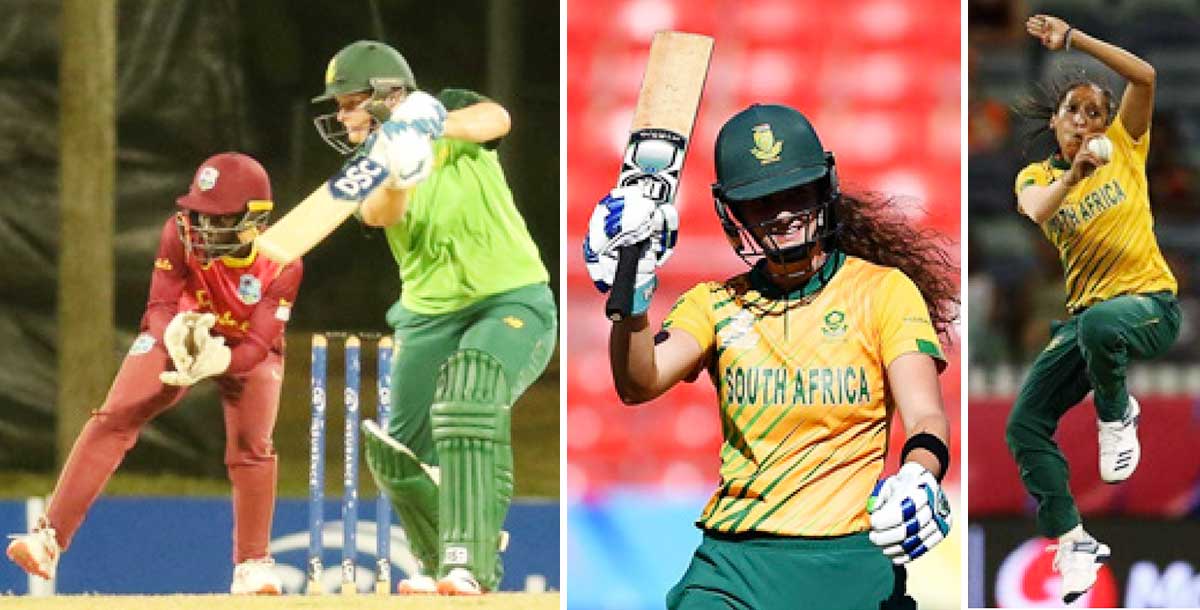 (L-R) South Africa captain Lizelle Lee top scored with 78 not out, Laura Wolvaardt acknowledges her half century and Shabnim Ismail picked up 3 for 31 (Photo: CWI/AFP/GI) 