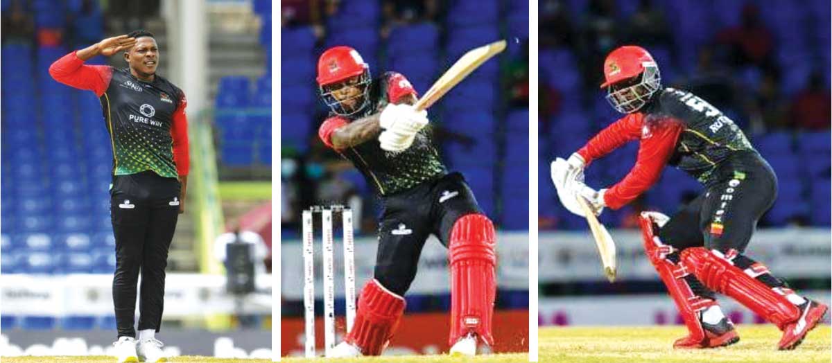 (L-R) Saint Kitts and Nevis Patriots, Sheldon Cottrell, Fabian Allen and Sherfane Rutherford. (Photo: GI)