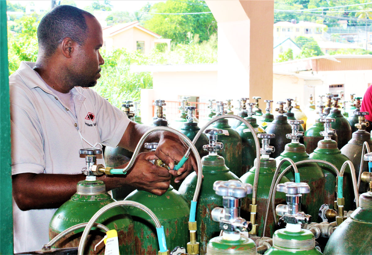 A Windward Island Gases Ltd. employee at work.