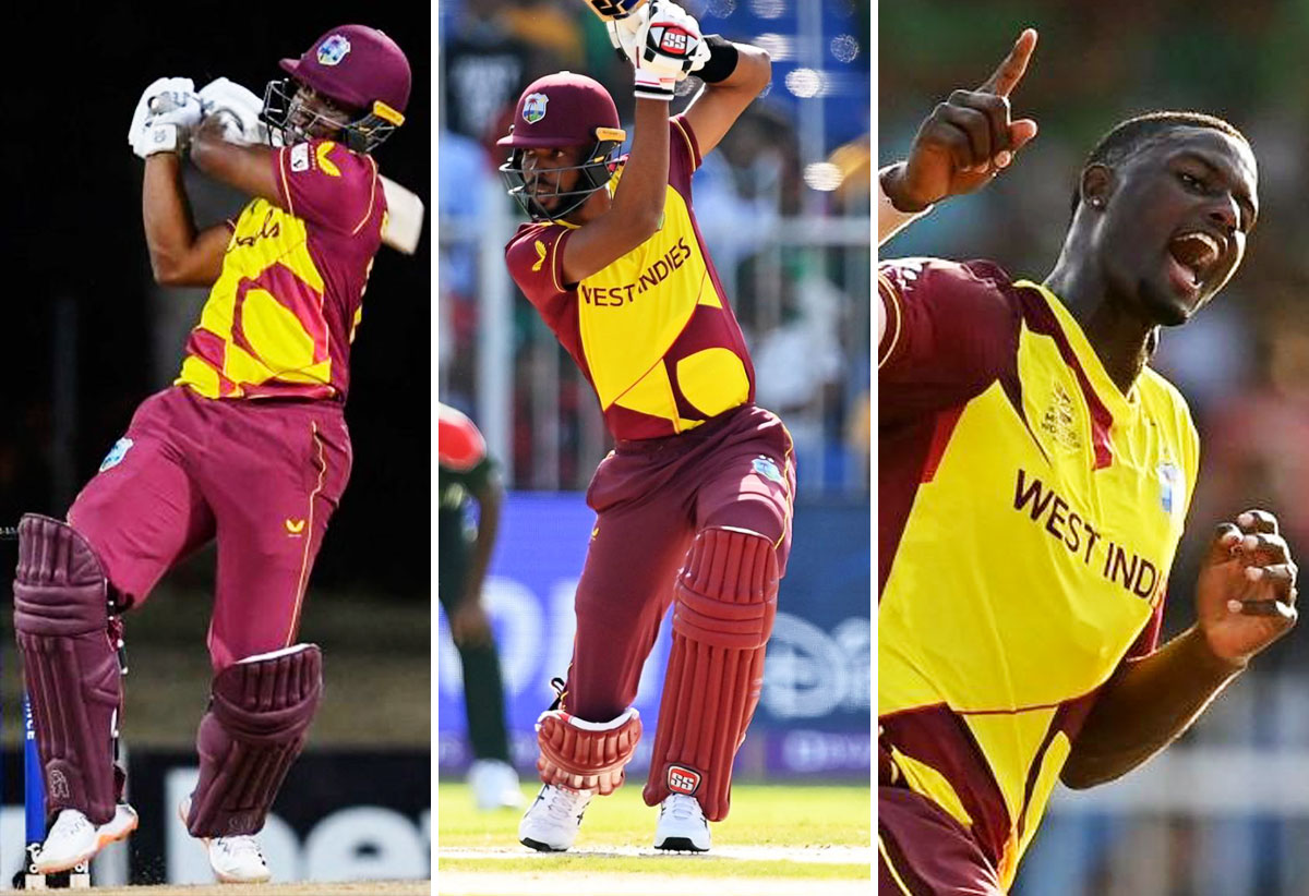 (l-r) West Indies opening batter Evin Lewis, top order batter Roston Chase and all rounder Jason Holder (Photo: AFP/GI) 