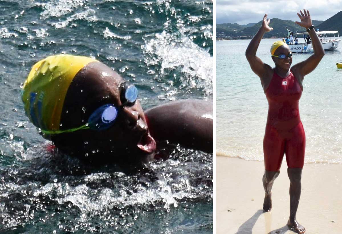 (L-R) Vanessa Eugene making her way back to Sandals Grande, Eugene acknowledges the small crowd in attendance (Photo: Anthony De Beauville) 