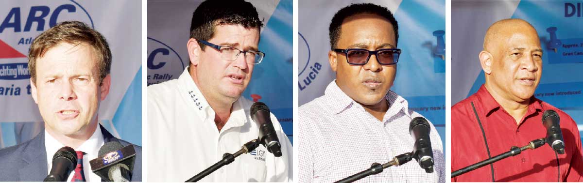 (L-R) ARC Events Manager, Andrew Pickersjill, IGY Rodney Marina Manager, Sean Devaux, Saint Lucia Tourism Authority Chairman, Thaddeus Antoine and Minister for Tourism, Ernest Hilaire.