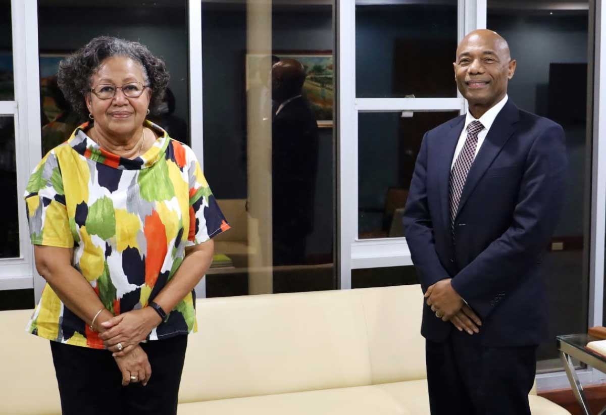 Secretary General of the Caribbean Community (CARICOM), Dr Carla Barnett with Caribbean Development Bank President, Dr Gene Leon