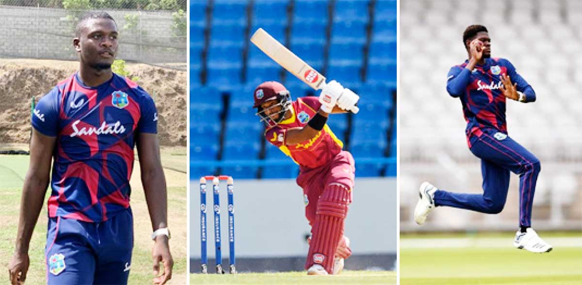 (L-R) Jayden Seales, Shai Hope and Alzarri Joseph. (Photo: AFP)