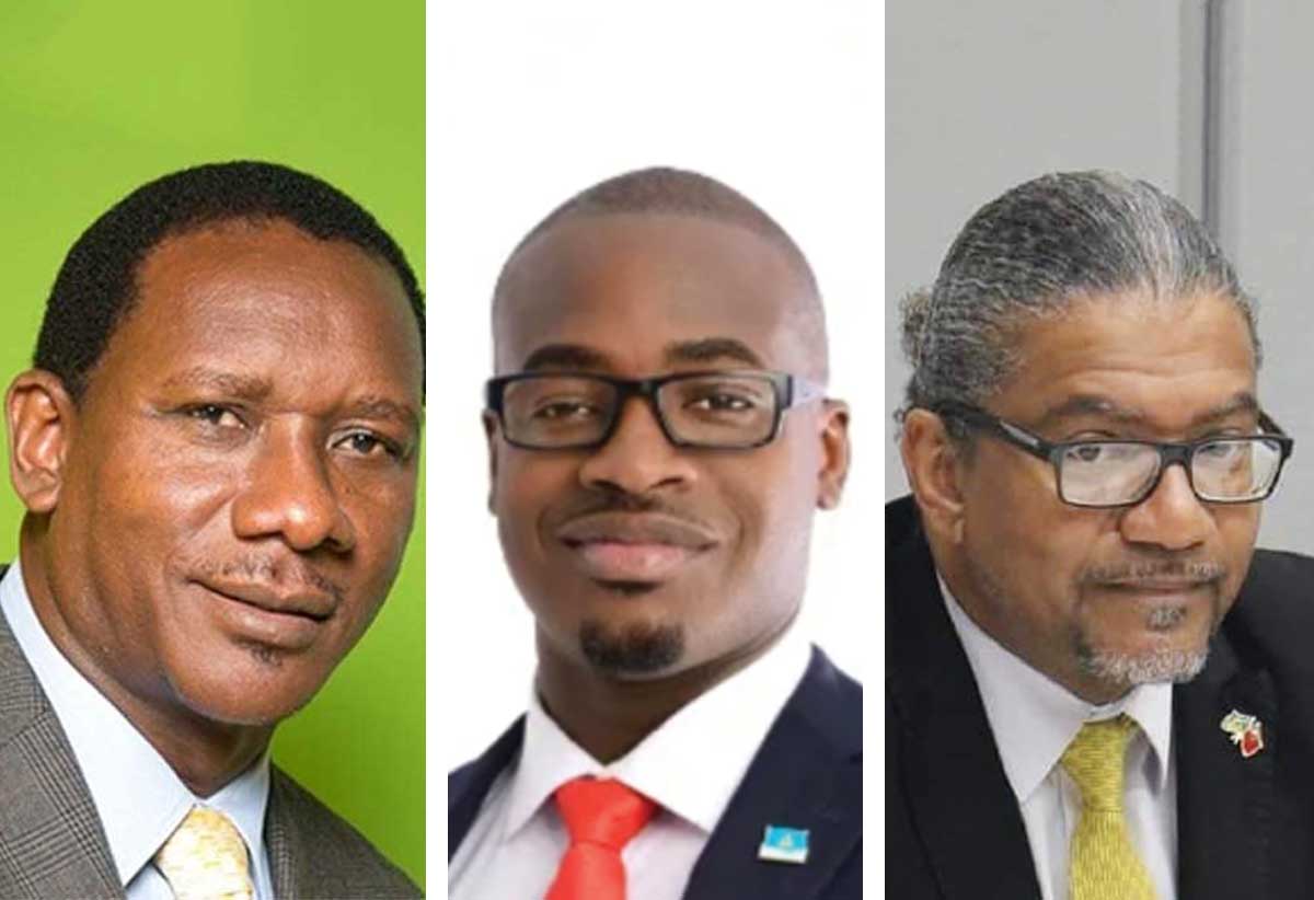 [L-R] Former Member of Parliament for Gros Islet Lenard “Spider” Montoute, Minister for Youth Development and Sports, Kenson Casimir & former Minister for Commerce and parliamentary representative for Choiseul, Bradly Felix.
