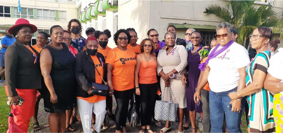 Women outside parliament Tuesday afternoon pleased with the passage of the Domestic Violence Bill that day in the Lower House.