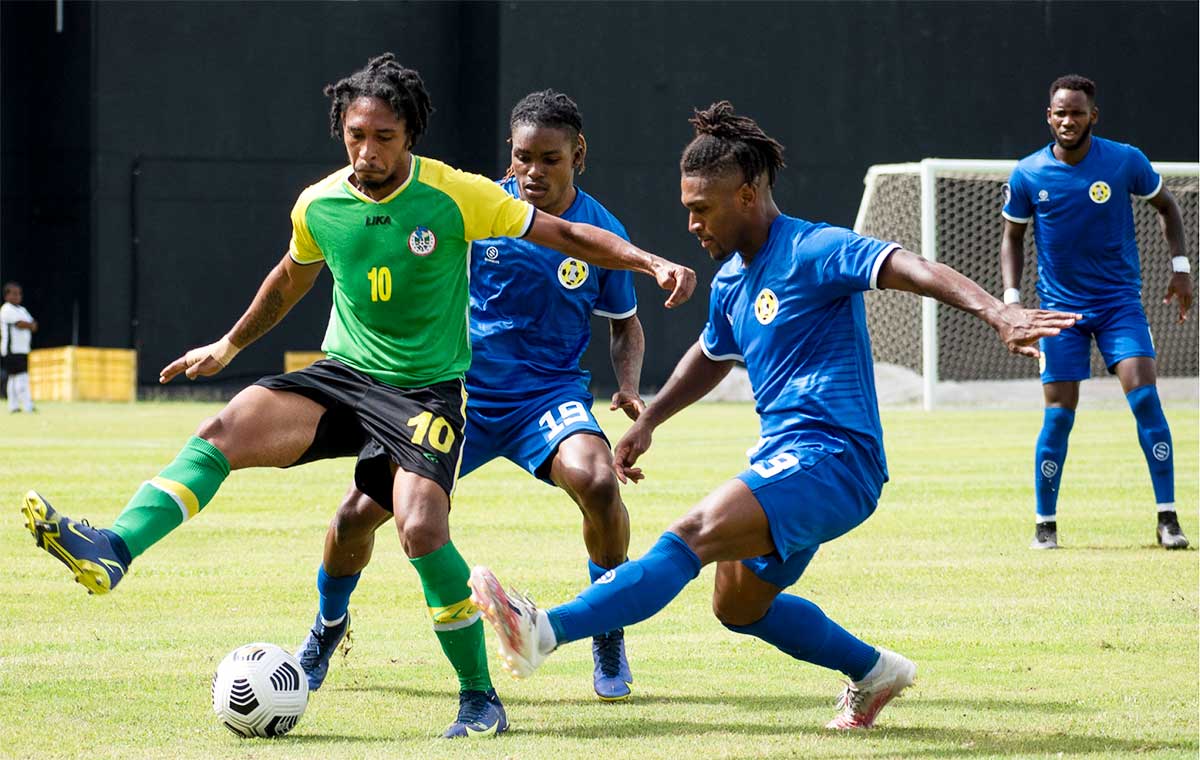 Action in the St Lucia vs Dominica game.