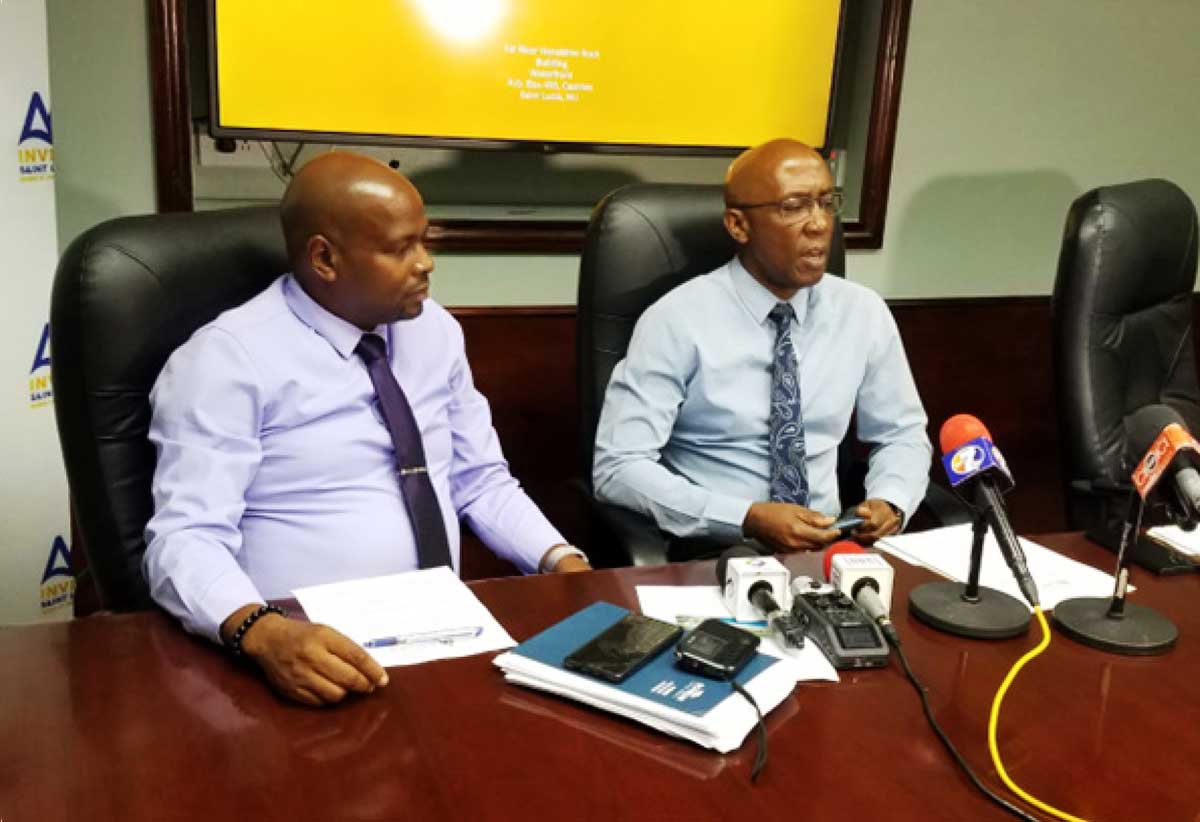 Head table at the ISL press briefing – from (left) John Labadie , Senior Manager Lands, Properties and Projects, ISL / CEO Roderick Cherry, and Marketing and Communications Manager – Shirlyn Elliodore. 