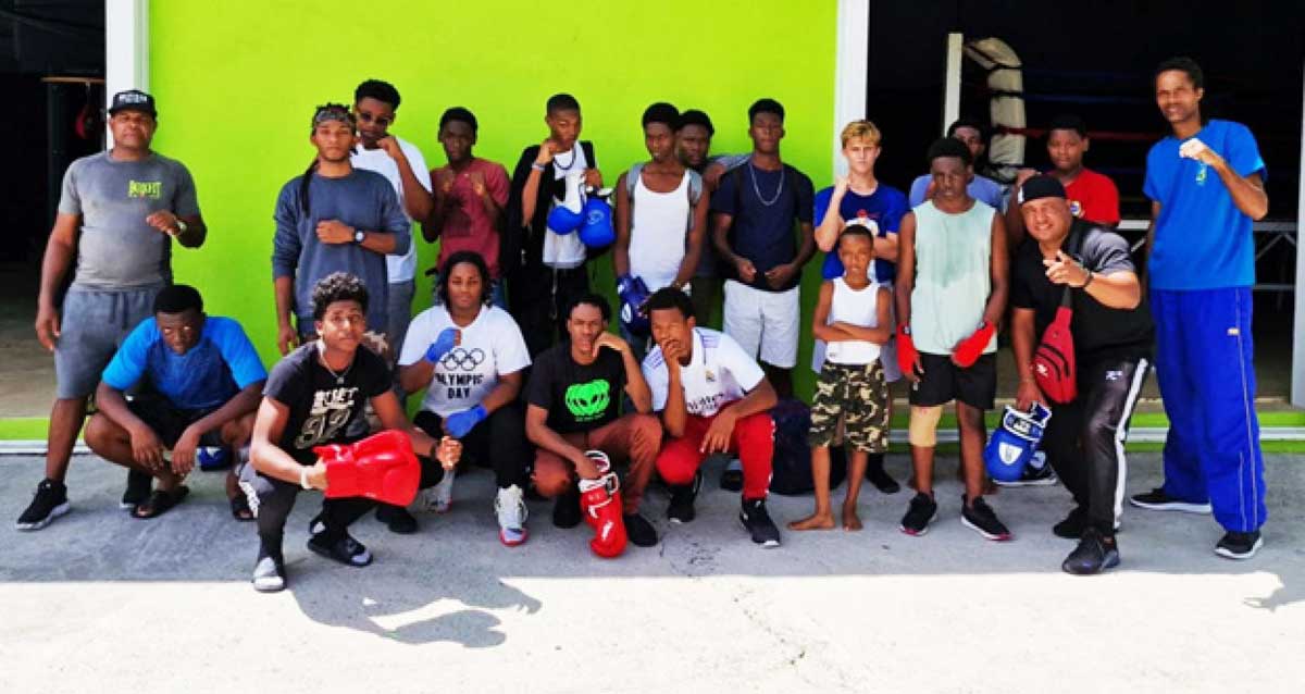 Coaches and boxers following a practice session at the Vigie Gym earlier this month
