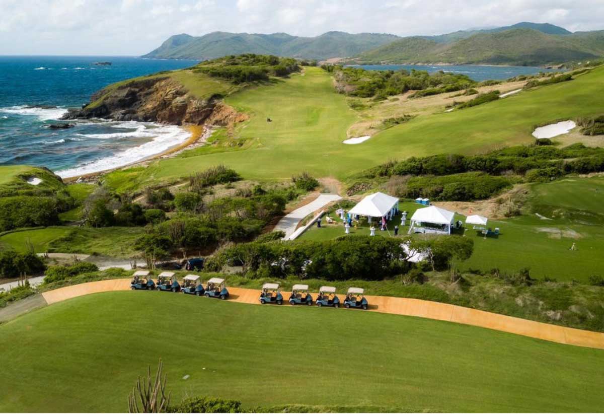 An aerial view at a portion of the golf course.