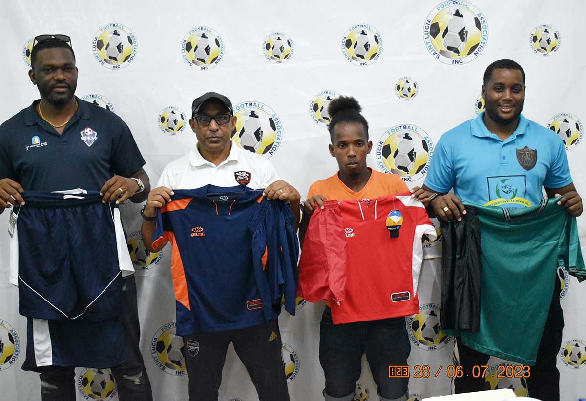 Club Representatives display their respective team uniforms presented by the SLFA Inc. 