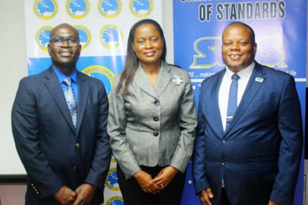 (l-r) Michel Thomas, Senior Operations Officer, CDB; Sophia Henry, Permanent Secretary, Ministry of Commerce, Manufacturing, Business Development, Cooperatives and Consumer Affairs, Saint Lucia and Verne Emmanuel, SLBS Director