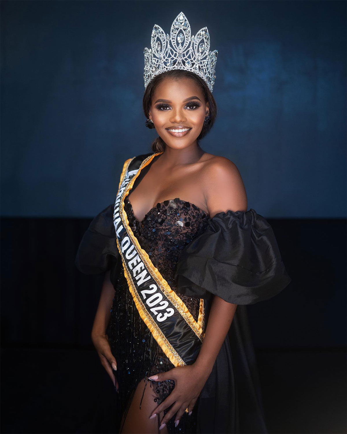 Shanice Butcher, Miss Caribbean Galaxy Real Estate, wearing her crown.