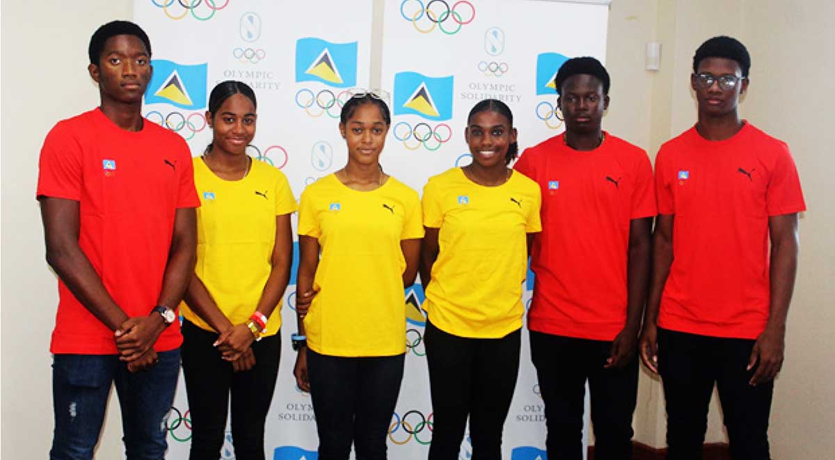 The six athletes who will be representing Saint Lucia at the upcoming Commonwealth Youth Games in Trinidad and Tobago from August 4-11, 2023, at last Tuesday’s press briefing at Olympic House.