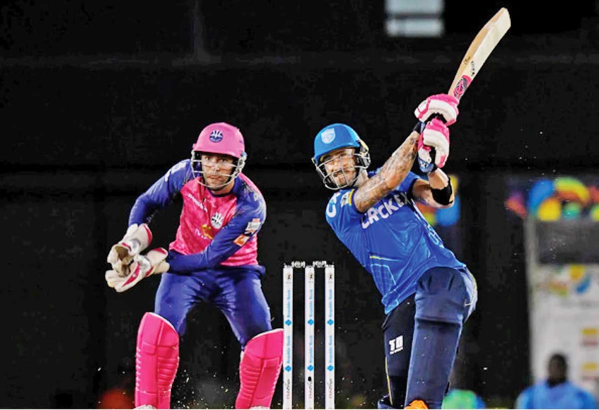 Faf du Plessis goes big on the off side (CPL T20 Via Getty imagine)