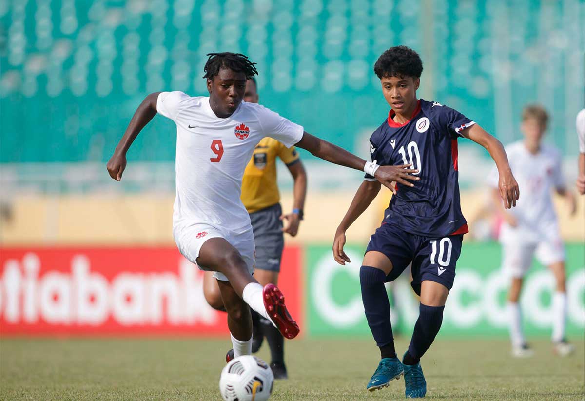 On- field action between Canada and the Dominican Republic 