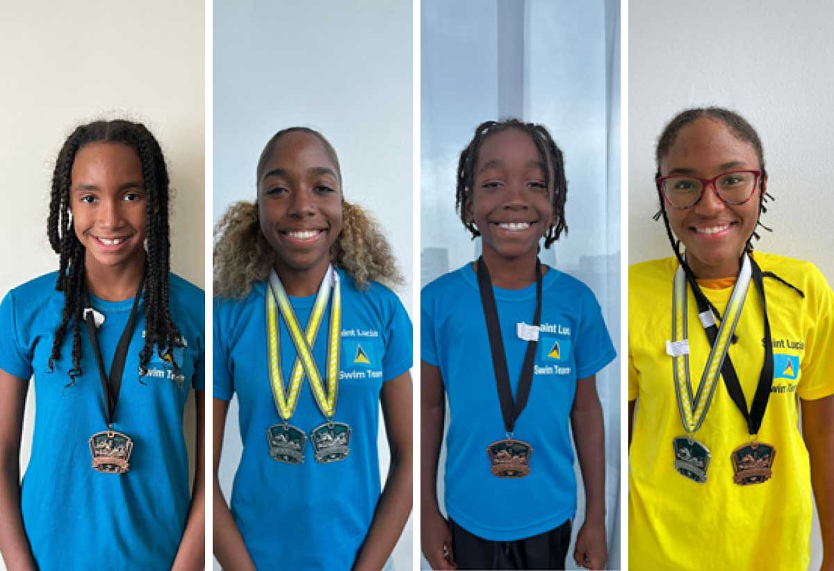 Team Saint Lucia’s young swimmers [L-R] Sapphire Parks, Courtney Paul, Tiago Nelson & Faith Lubrun