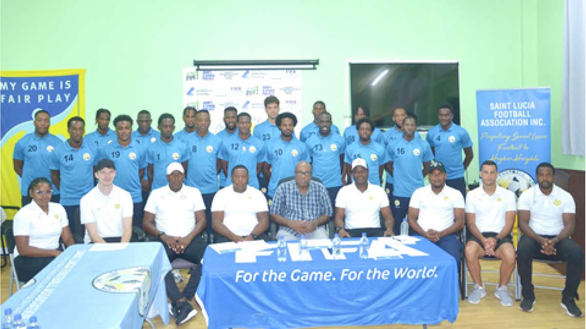 Team Saint Lucia alongside technical unit and other SLFA staffers (Photo credit: Dave Pascal)
