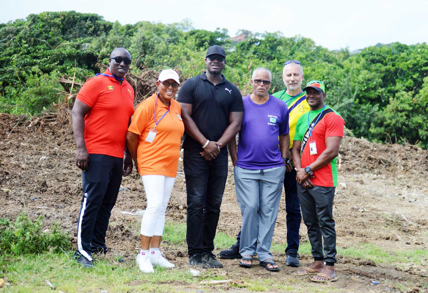 Sports Minister Kenson Casimir along with OECS Swimming Association representatives visit the site for the National Aquatic Centre