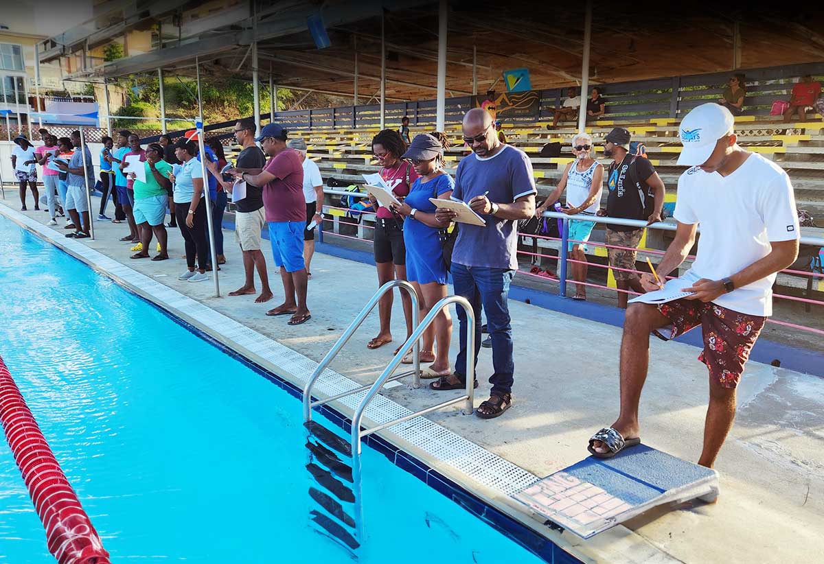 Swim coaches from the OECS participate in coaching exercise